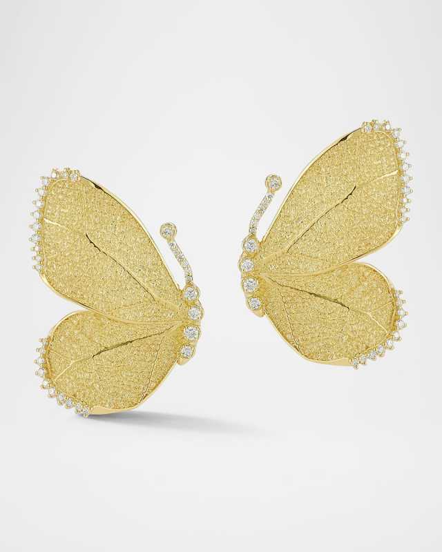 18K Yellow Gold Diamond Butterfly Half Wing Earrings
